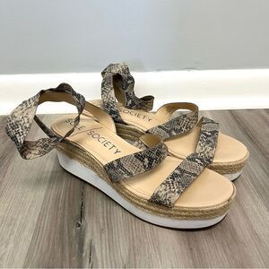 Sole Society Shoes Women's 10 Aven‎ Espadrille Snake Print Stretchy Strap Wedge